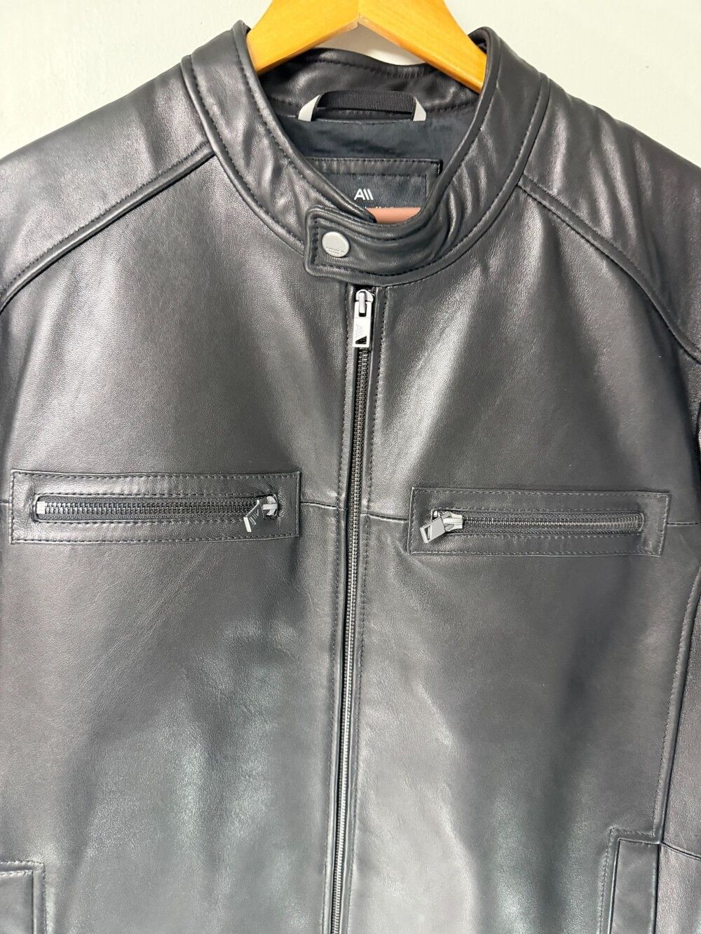 Andrew Marc Men's Black Genuine Leather Café Racer Jacket Size Large - Picture 3 of 13